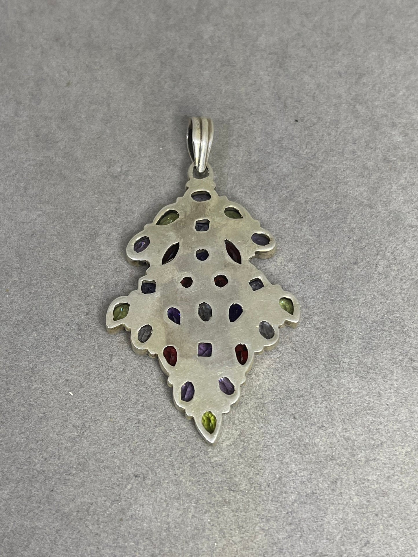 Natural Garnet Amethyst Peridot Iolite & White Topaz Sterling Silver Pendant