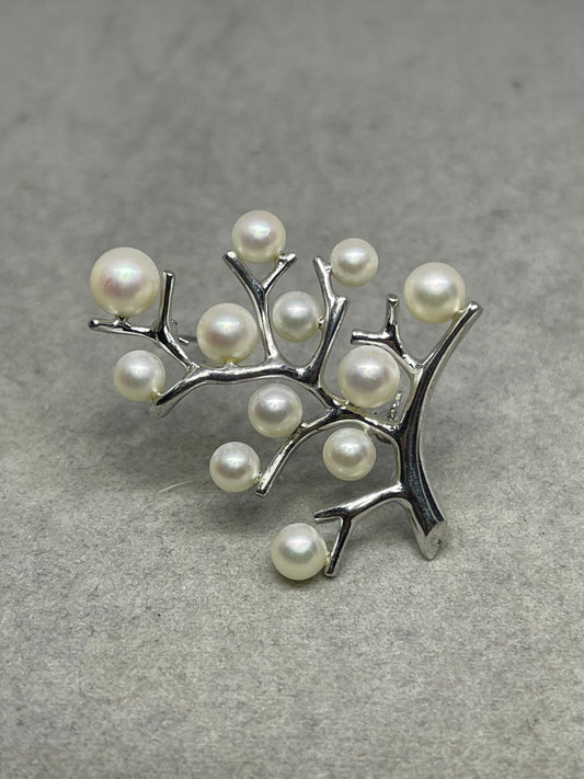 Natural Freshwater Pearl Sterling Silver Tree Brooch