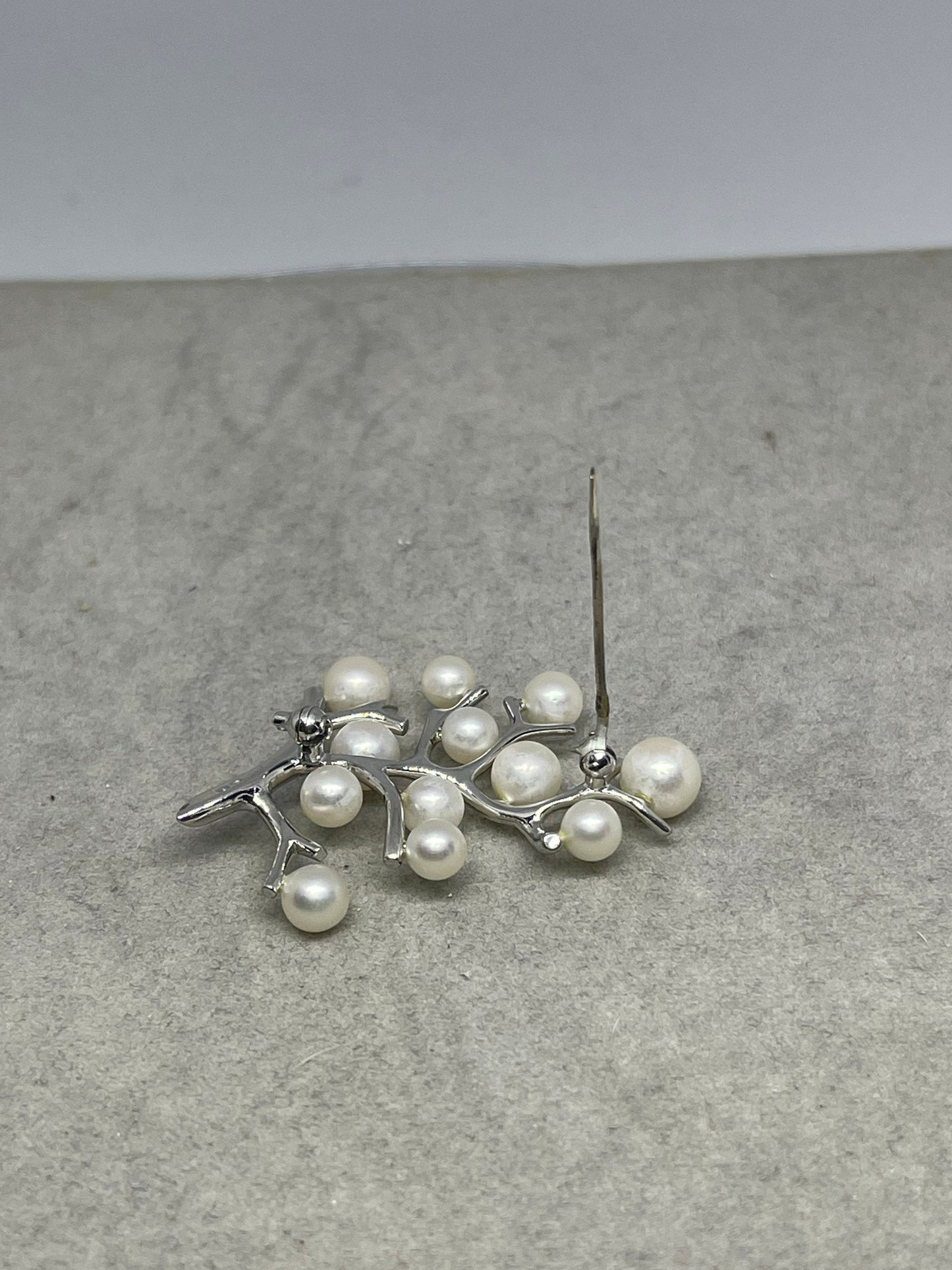 Natural Freshwater Pearl Sterling Silver Tree Brooch