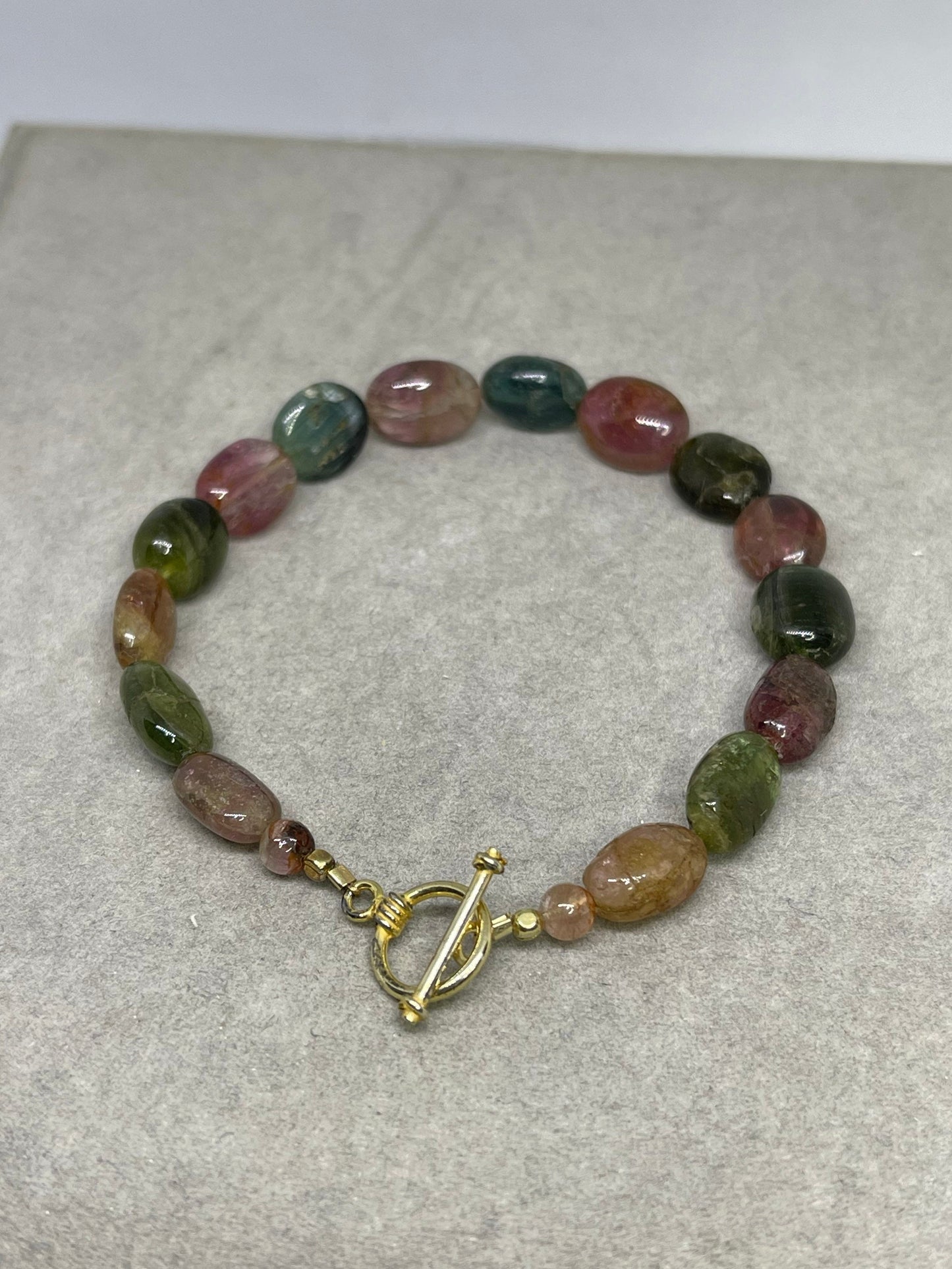 Natural Multicolor Tourmaline Beaded Vermeil Bracelet