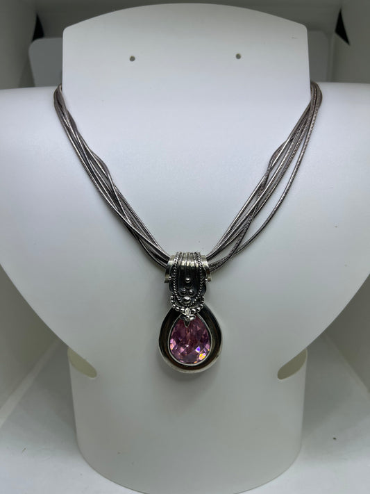 Pink Mystic Topaz Multi Strand Sterling Silver Necklace