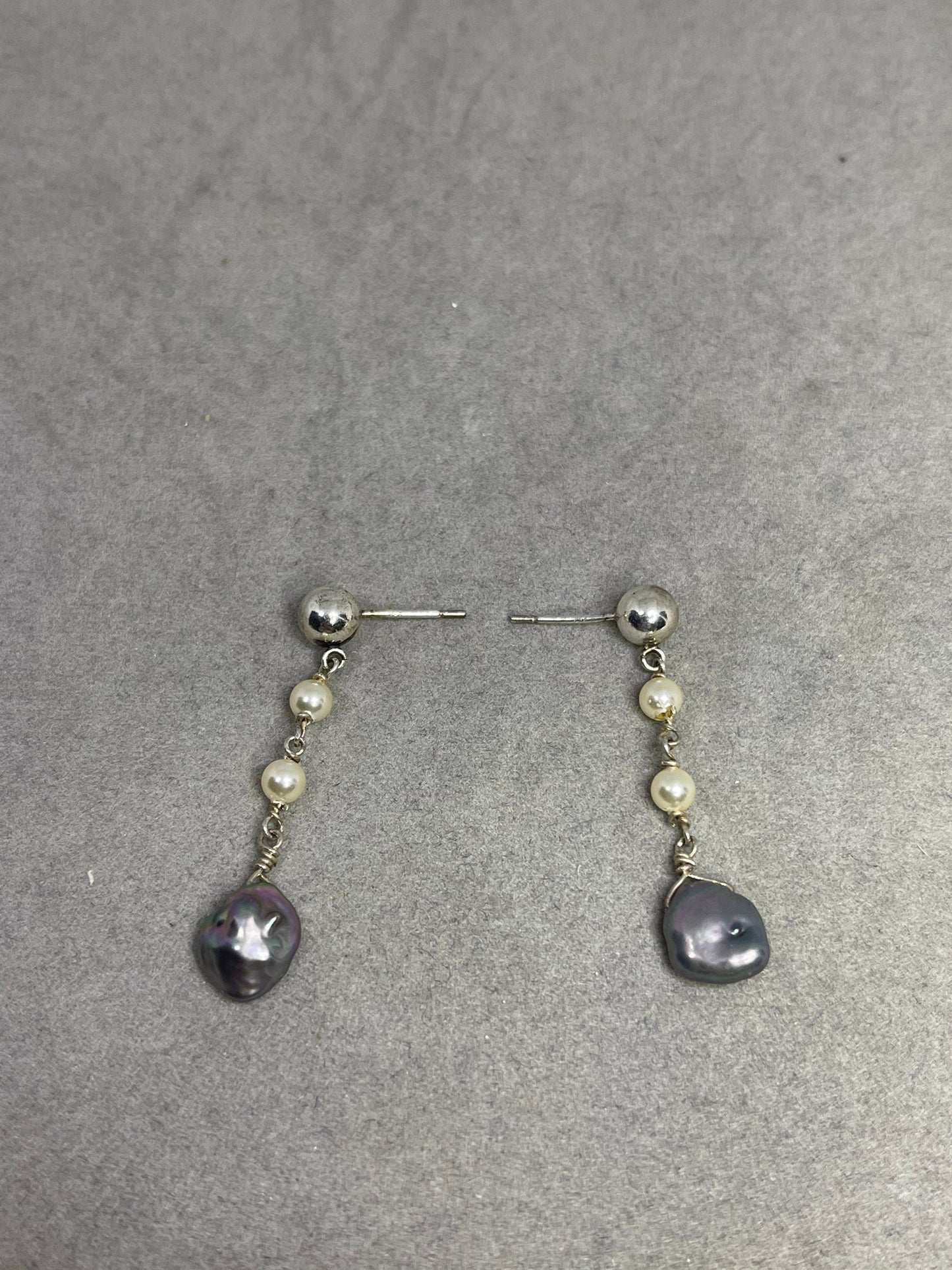 Natural Baroque Freshwater Pearl Sterling Silver Dangle Earrings