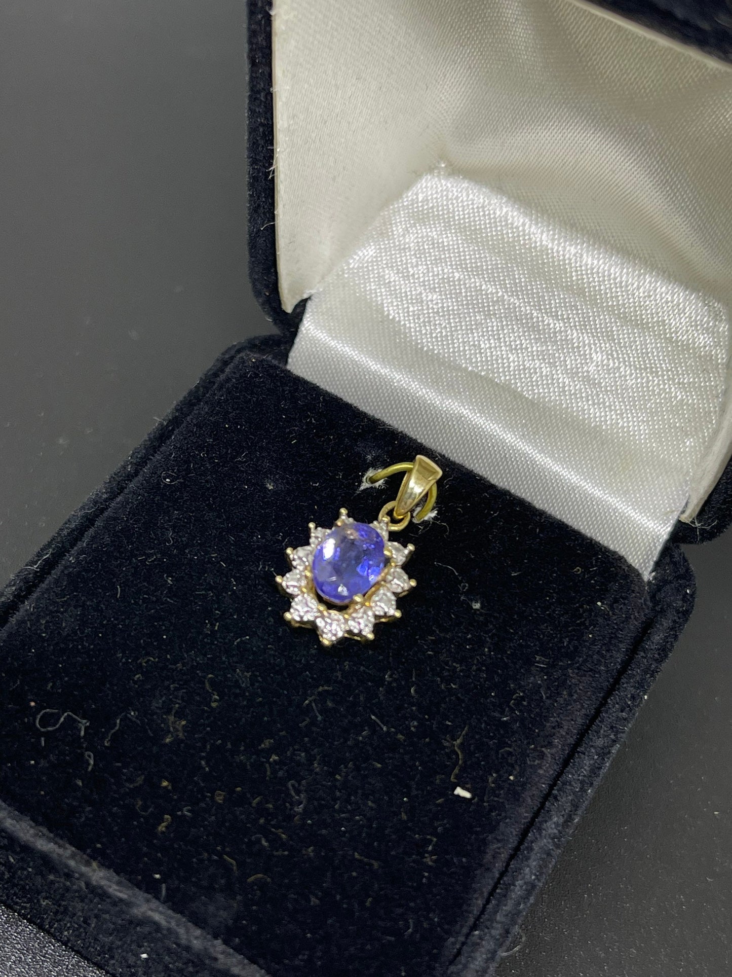 Natural Tanzanite & Diamond 14k Yellow Gold Pendant