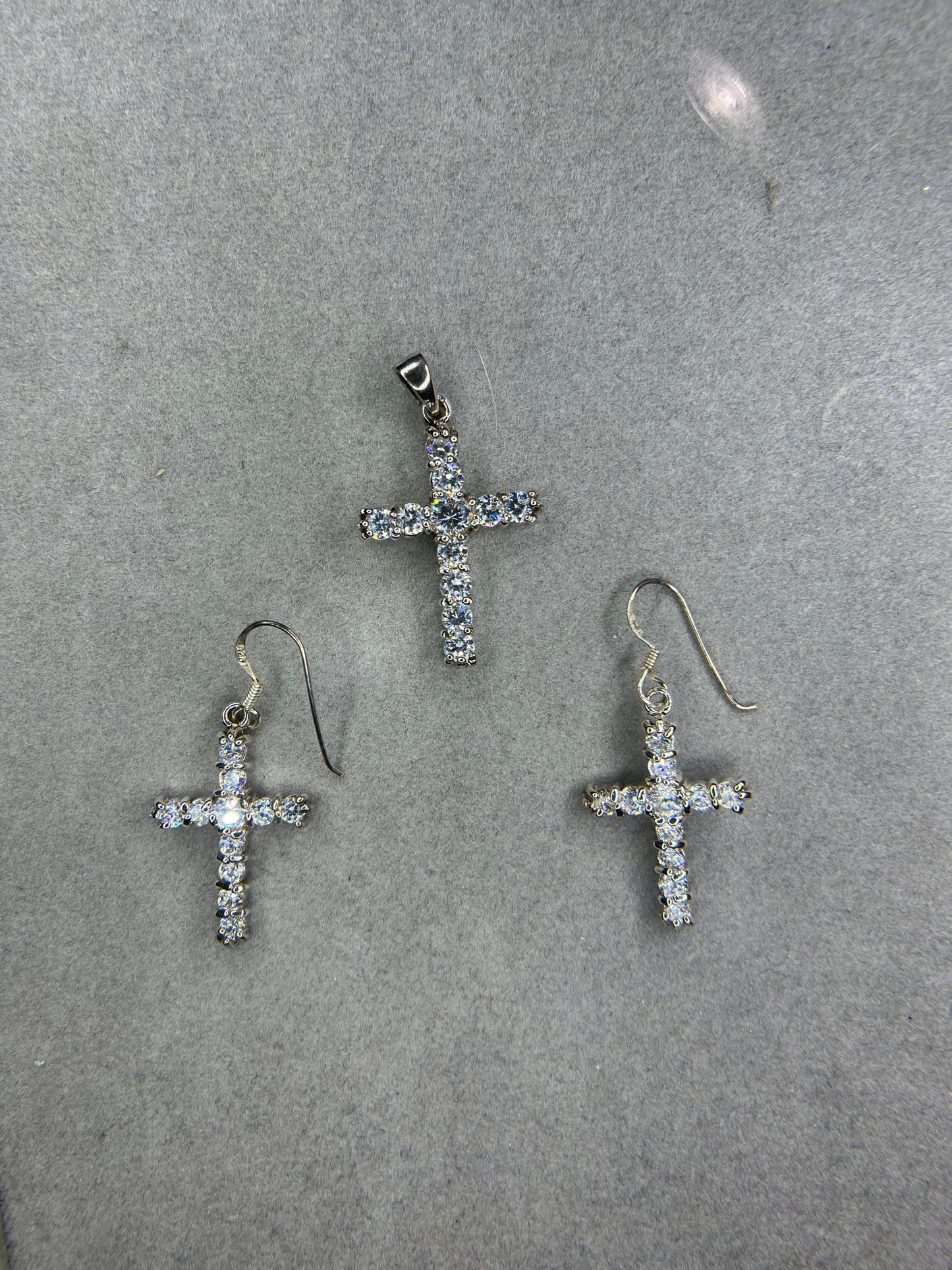 Cubic Zirconia Sterling Silver Cross & Earring Set