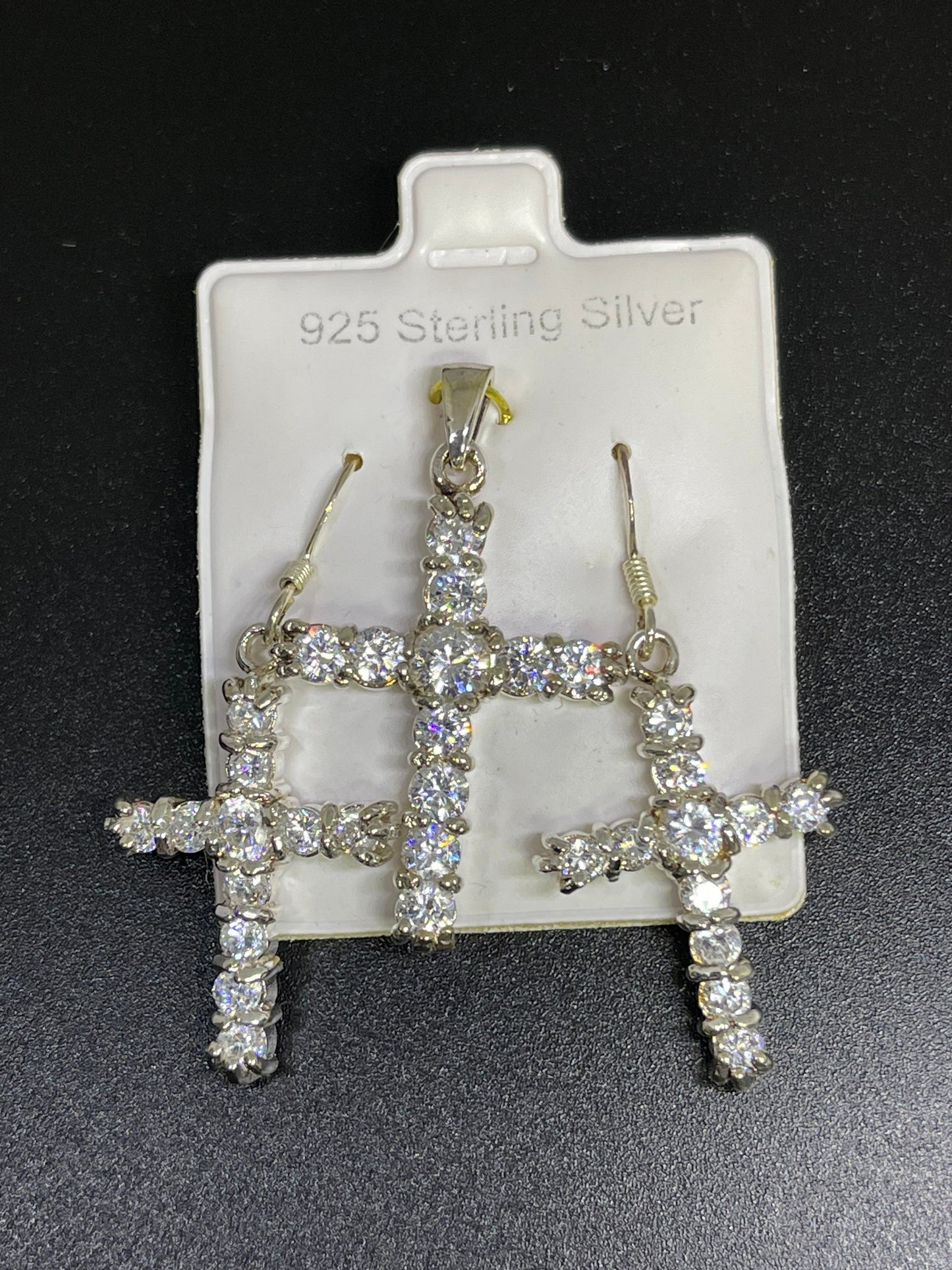 Cubic Zirconia Sterling Silver Cross & Earring Set