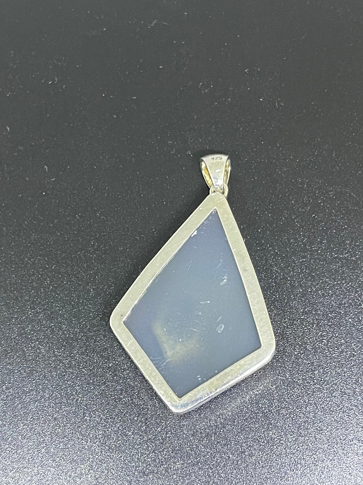 Steely Blue Druzy Quartz Kite Shaped Sterling Silver Pendant