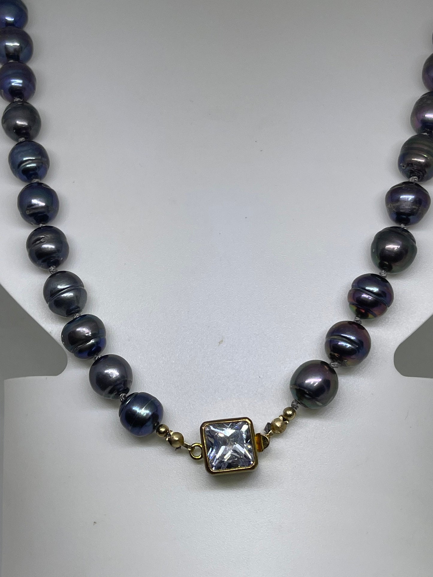 Natural Black Freshwater Pearl & CZ Beaded Vermeil Necklace