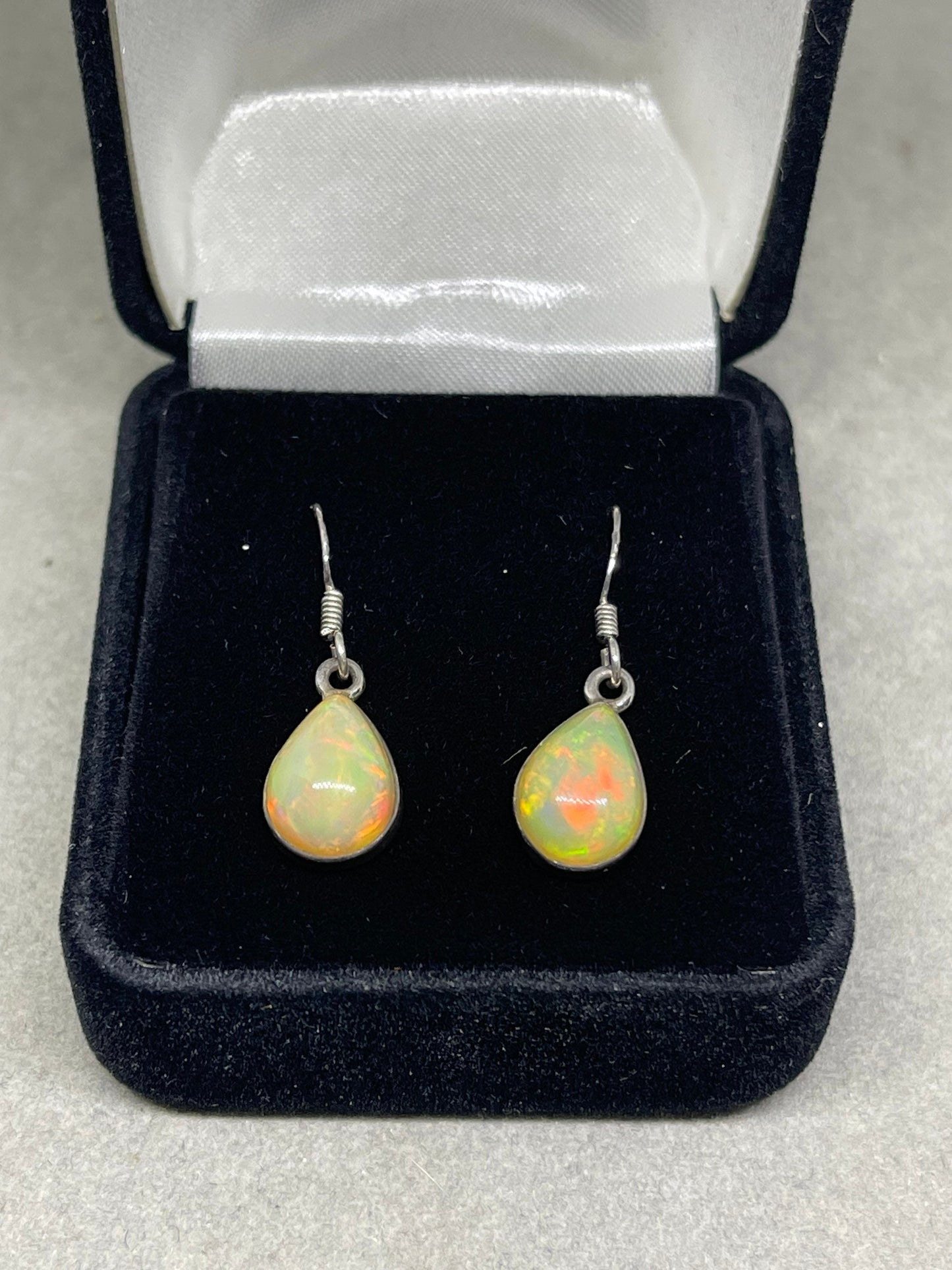 Natural Ethiopian Opal Pear Cut Dangle Sterling Silver Earrings