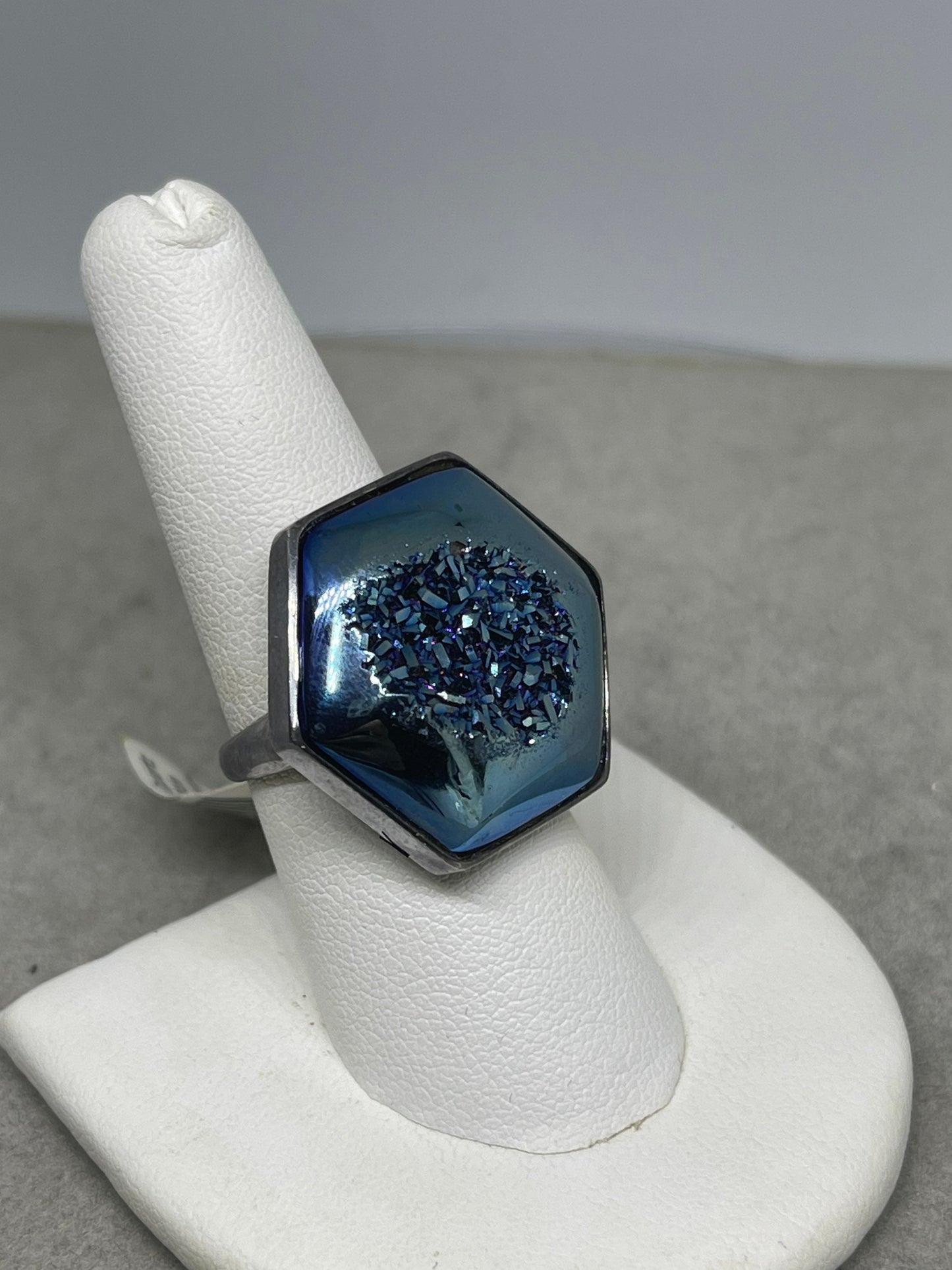 Steely Blue Druzy Quartz Sterling Silver Ring (Size 7.25)