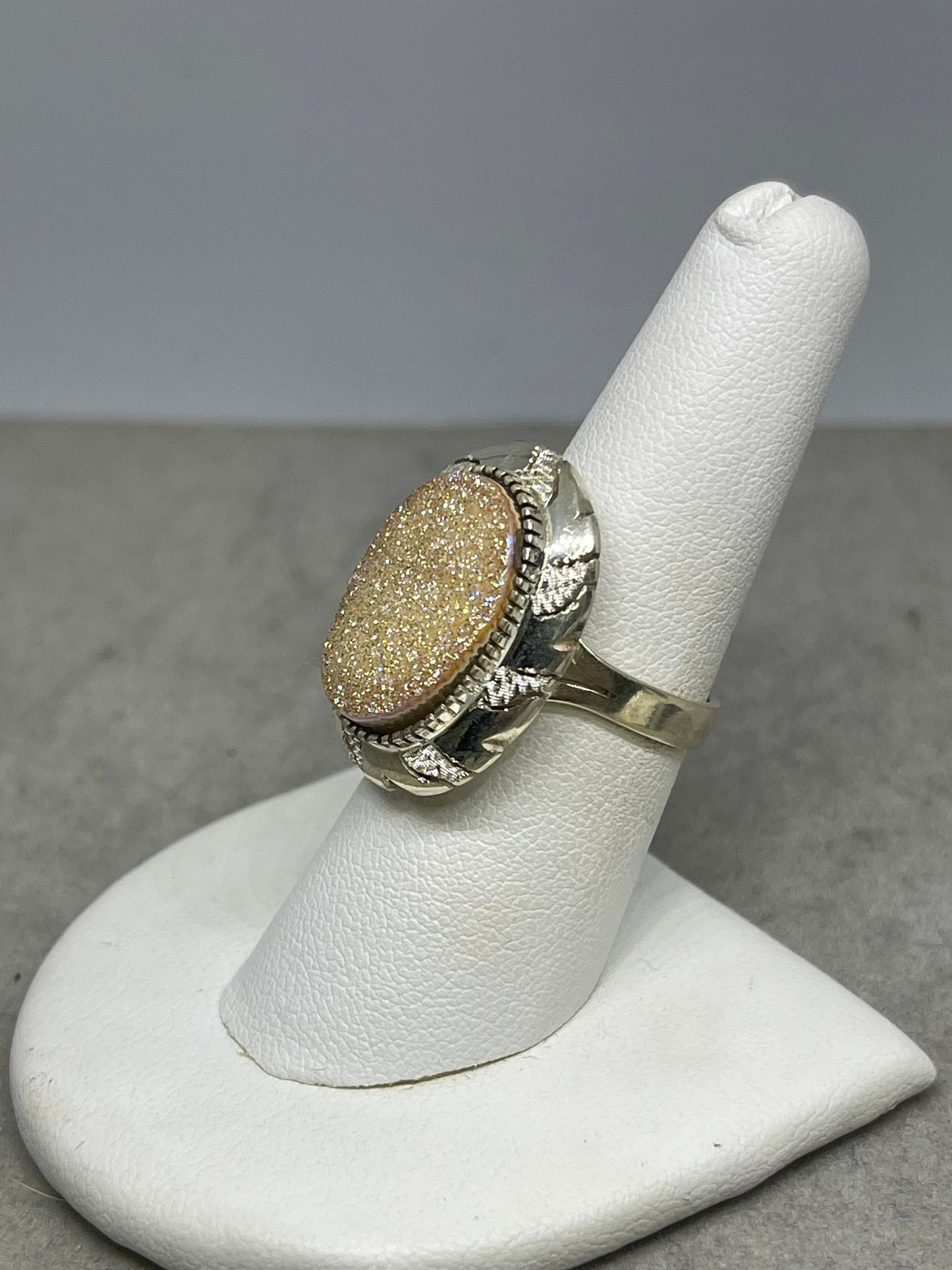 Yellow Druzy Quartz Sterling Silver Ring (Size 7.25)