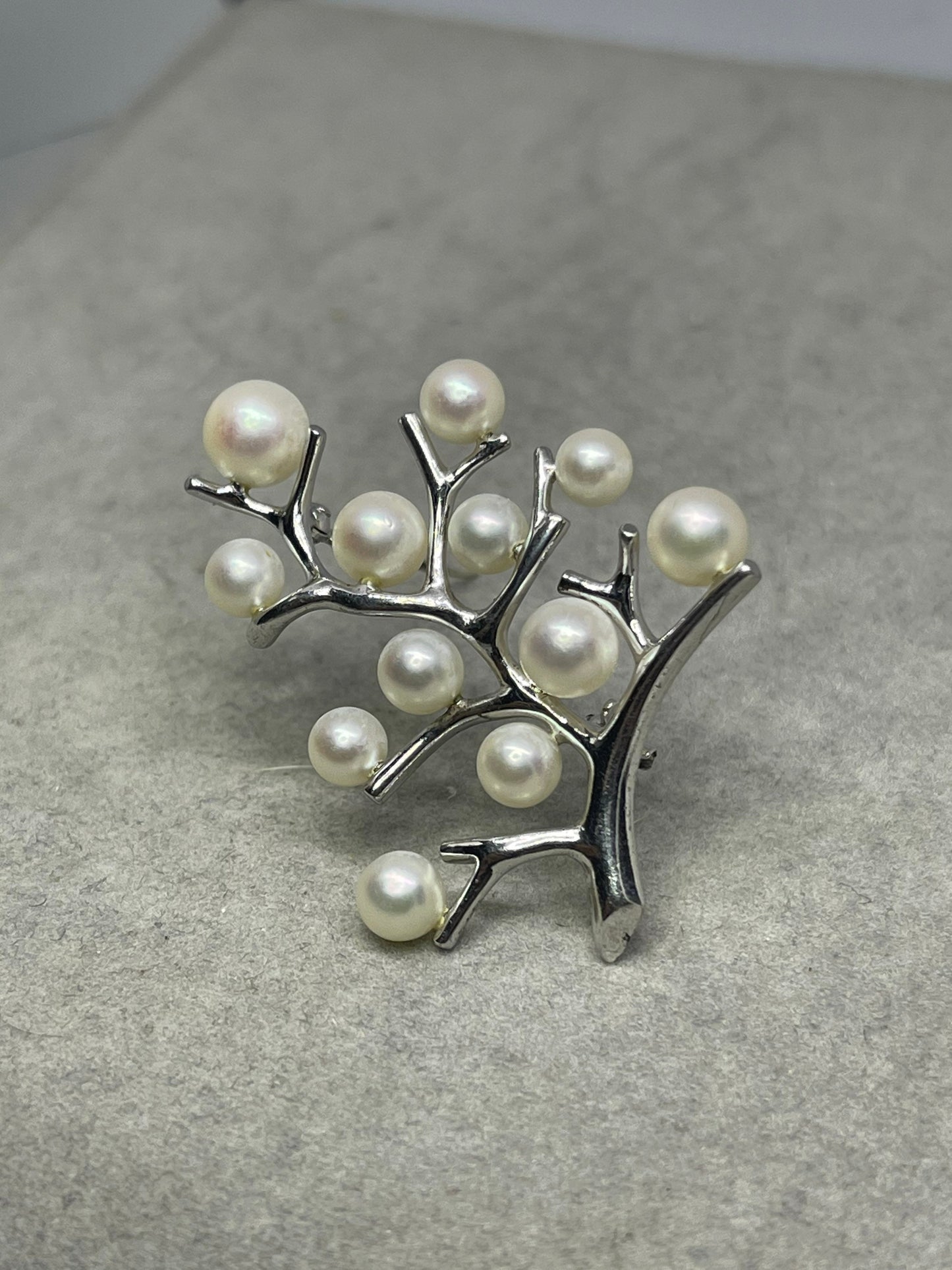 Natural Freshwater Pearl Sterling Silver Tree Brooch