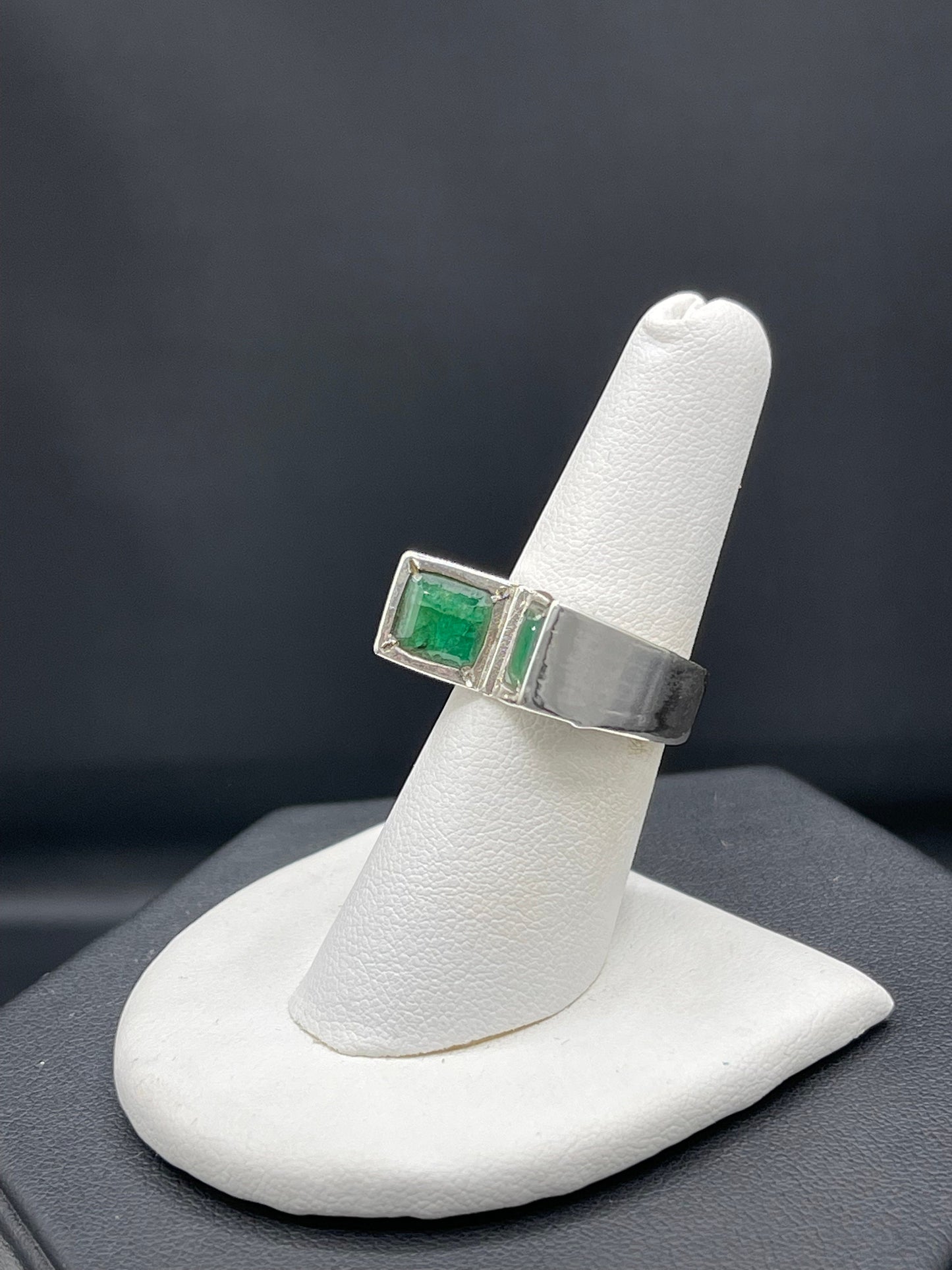 Fancy Brazilian Emerald Handmade Sterling Silver Ring (Size 7)