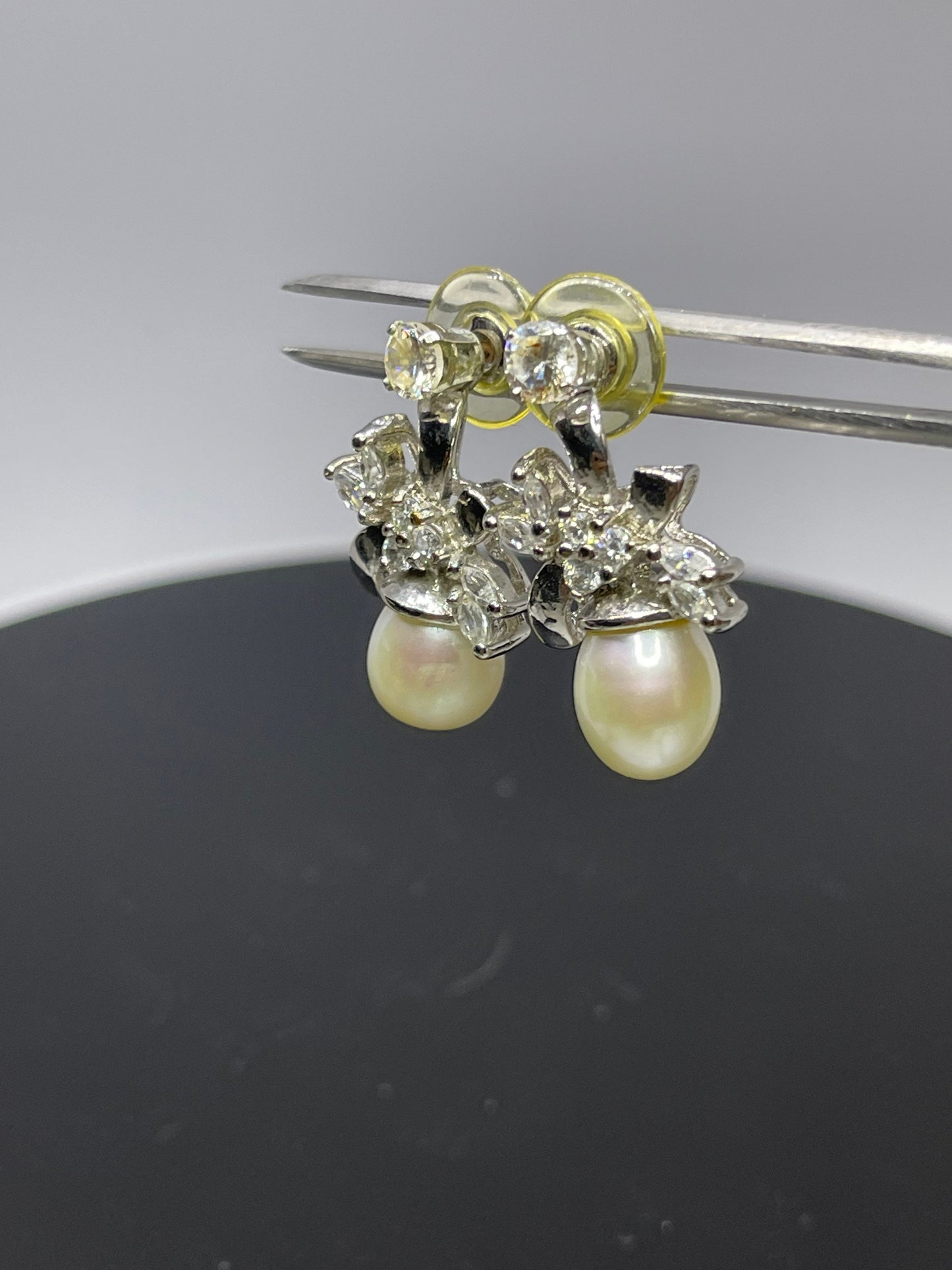 Freshwater Pearl & Cubic Zirconia Sterling Silver Earrings