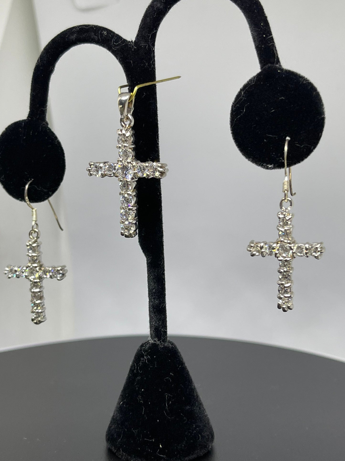 Cubic Zirconia Sterling Silver Cross & Earring Set