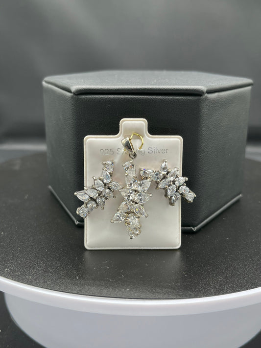 Marquise Cut Cubic Zirconia Sterling Silver Pendant & Earring Set
