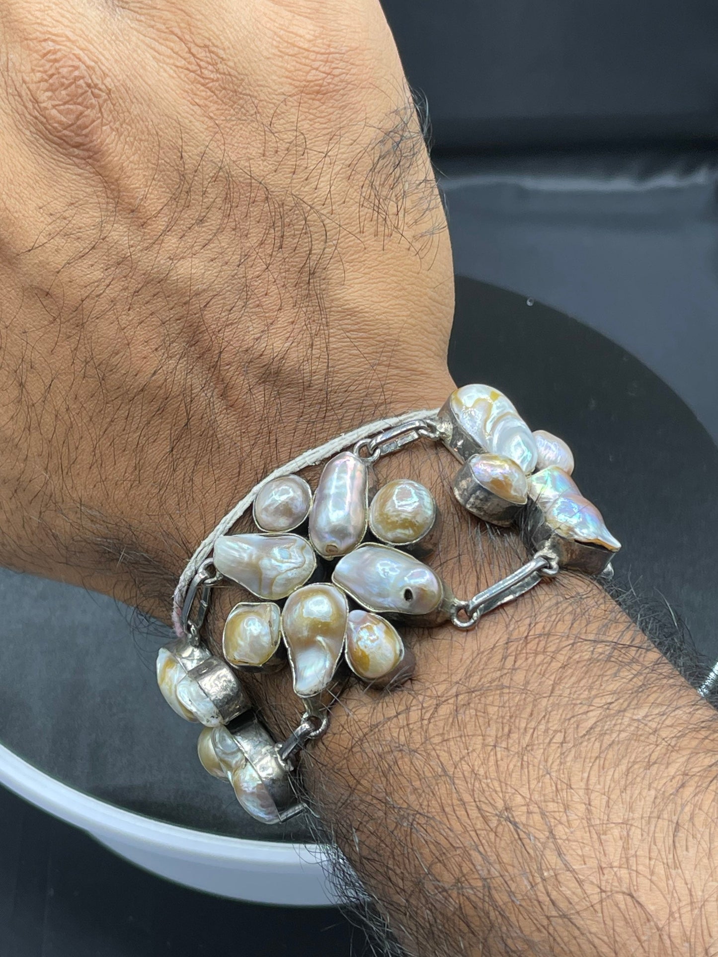 Natural Blister Pearl Sterling Silver Bracelet