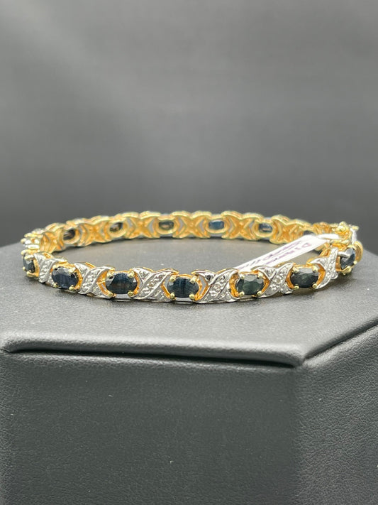 Natural Midnight Sapphire Diamond 18K Vermeil Sterling Silver Bracelet