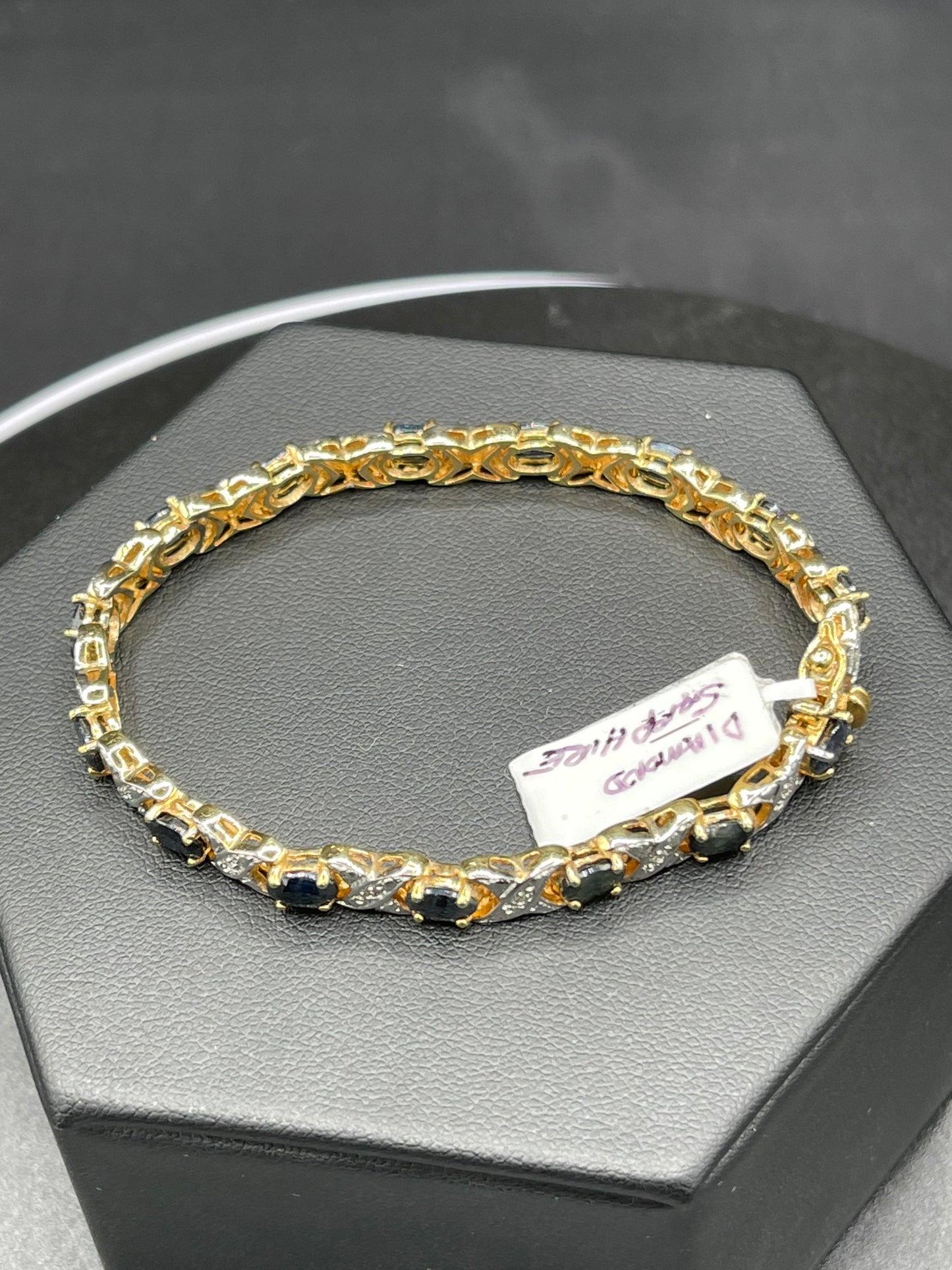 Natural Midnight Sapphire Diamond 18K Vermeil Sterling Silver Bracelet