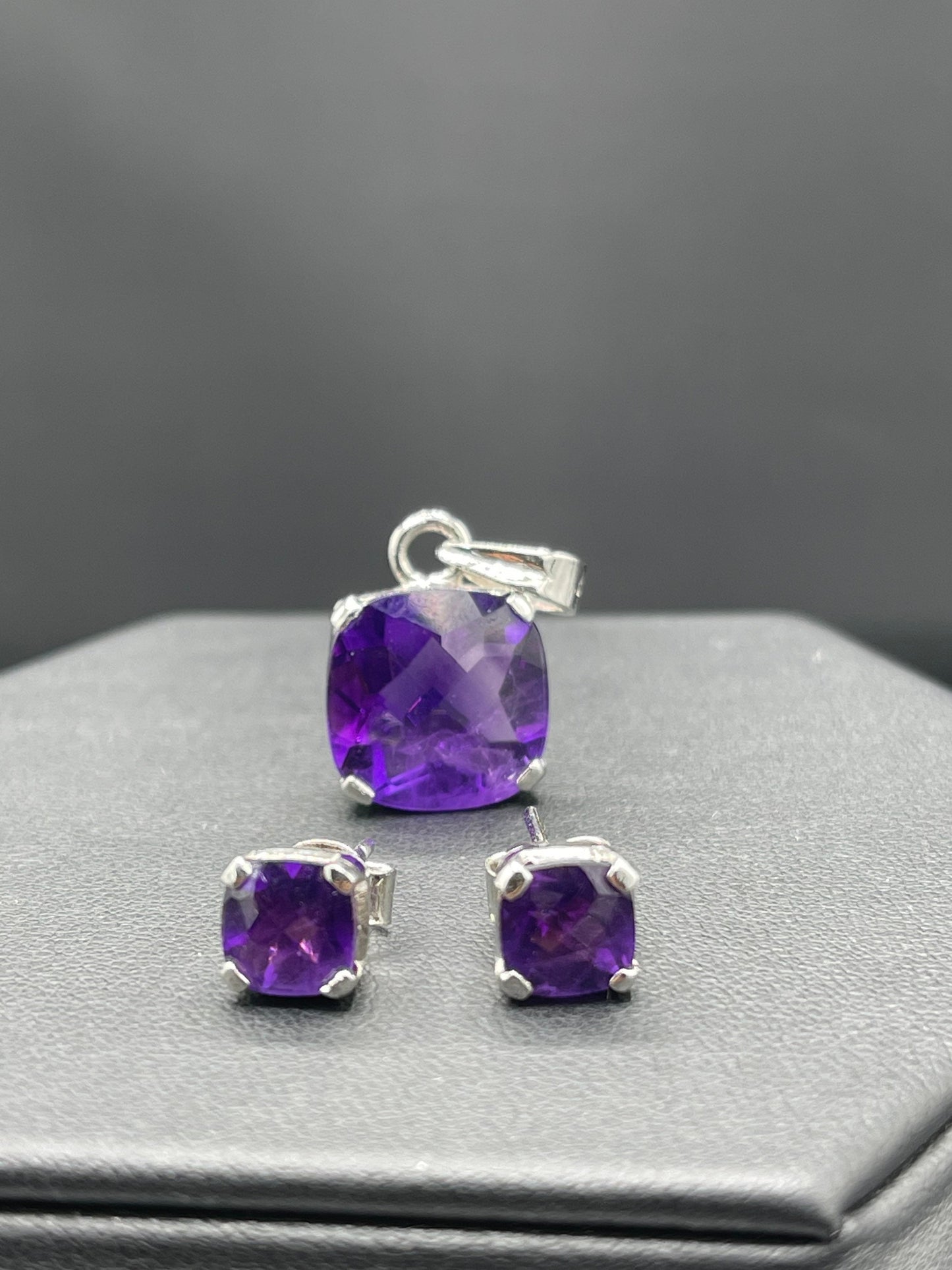 Natural Zambian Amethyst Sterling Silver Earrings and Pendant Set