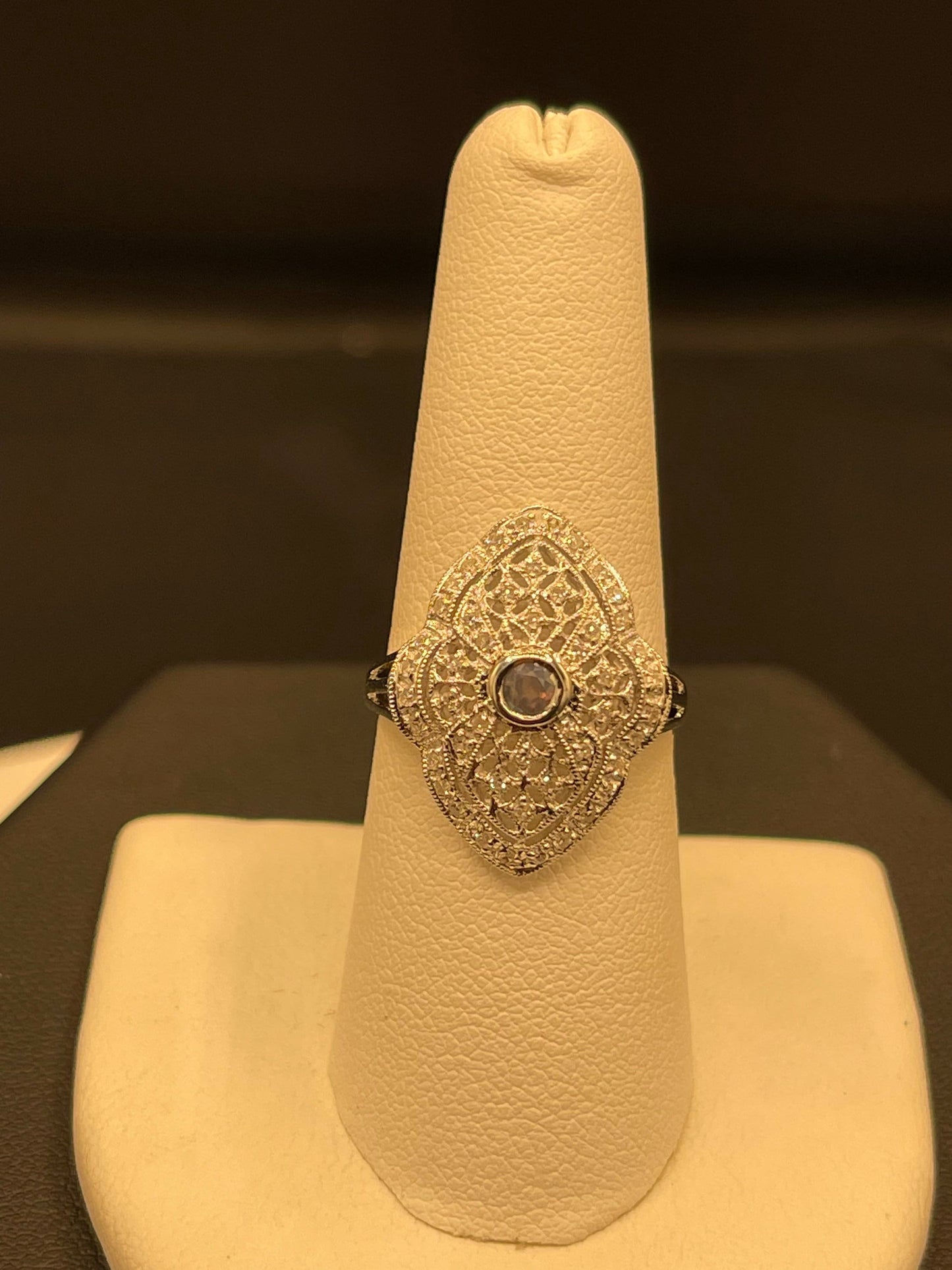 Natural Alexandrite and Diamond 14K White Gold Filigree Ring (Size 7.5) (100% COLOR CHANGE)