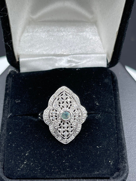 Natural Alexandrite and Diamond 14K White Gold Filigree Ring (Size 7.5) (100% COLOR CHANGE)