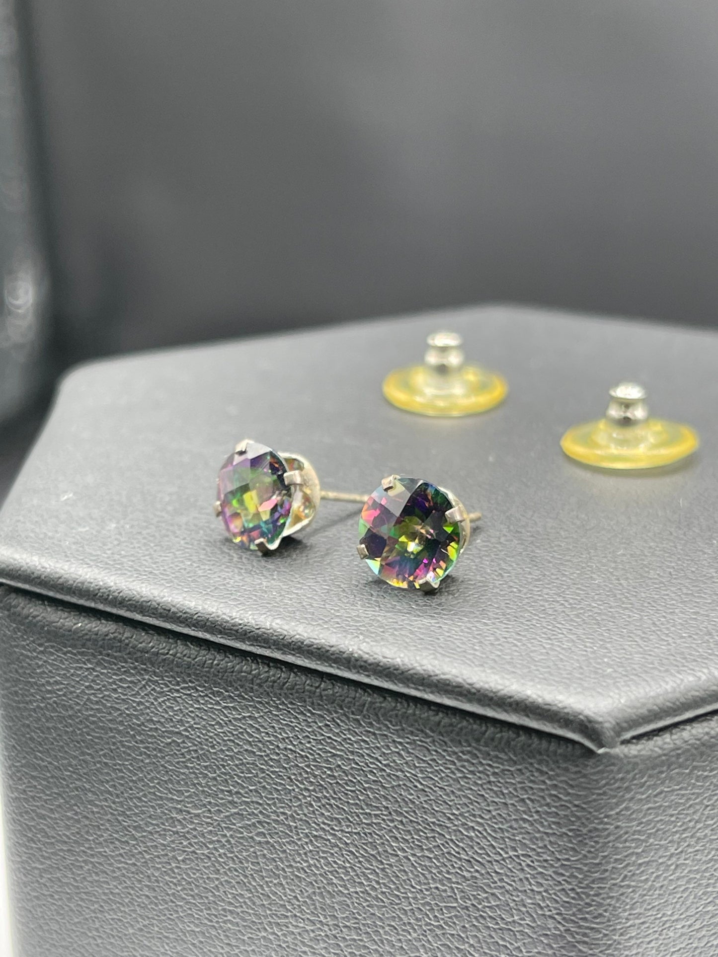 8 MM Mystic Topaz Sterling Silver Stud Earrings