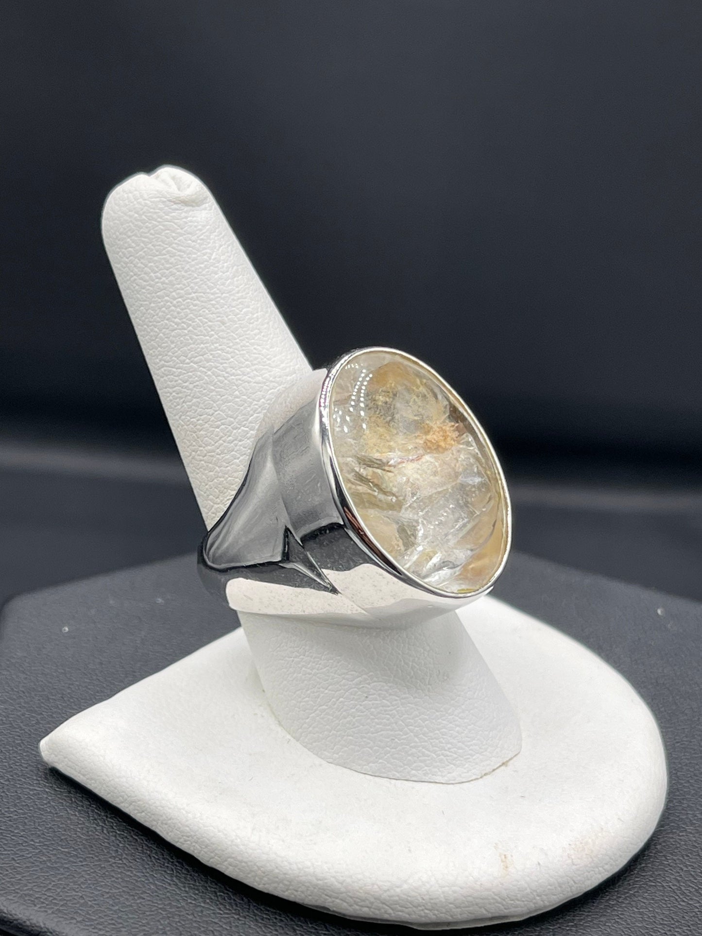 Large Rutile Quartz Sterling Silver Ring (Size 9)