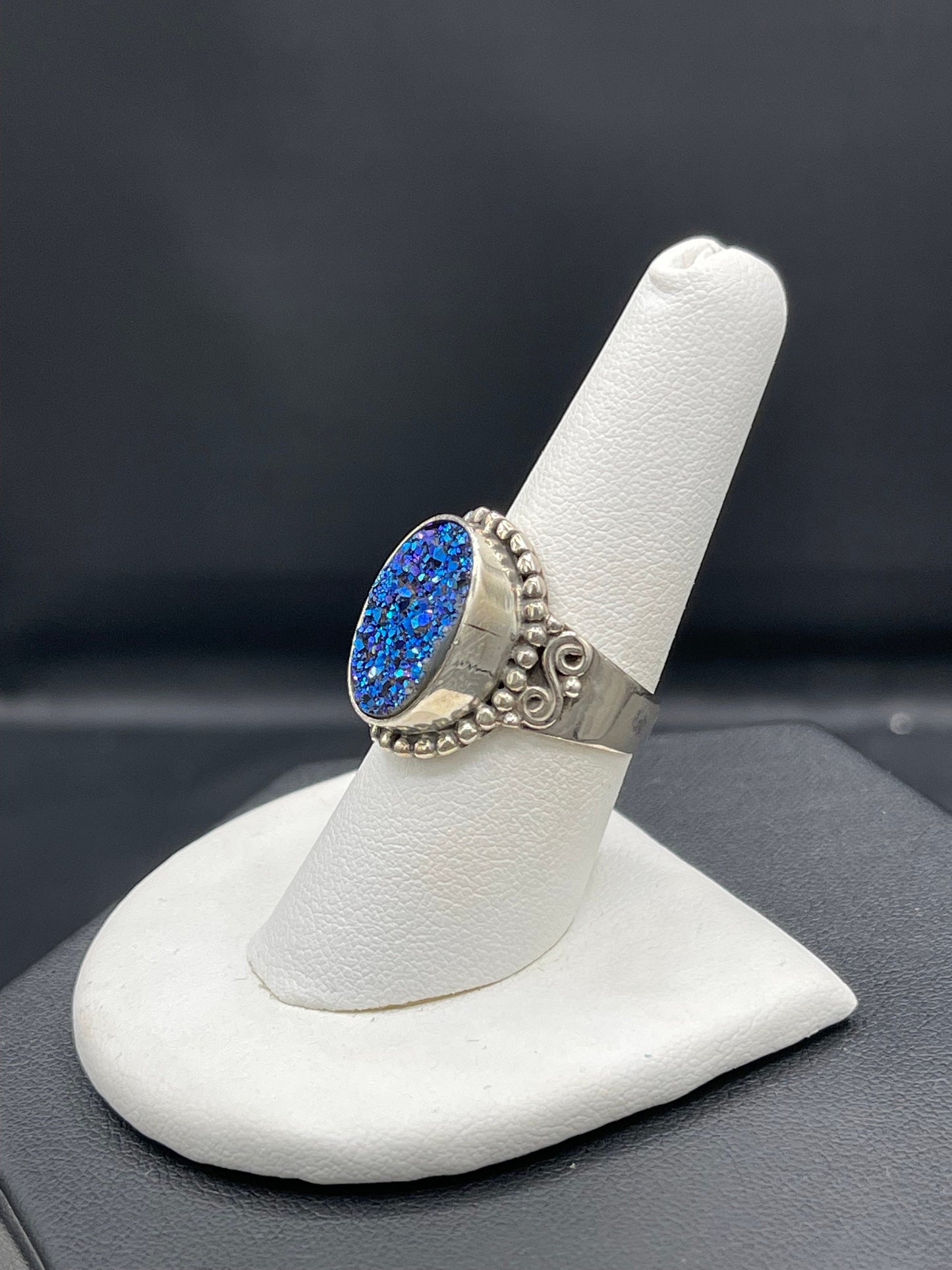 Peacock Druzy Quartz Sterling Silver Ring