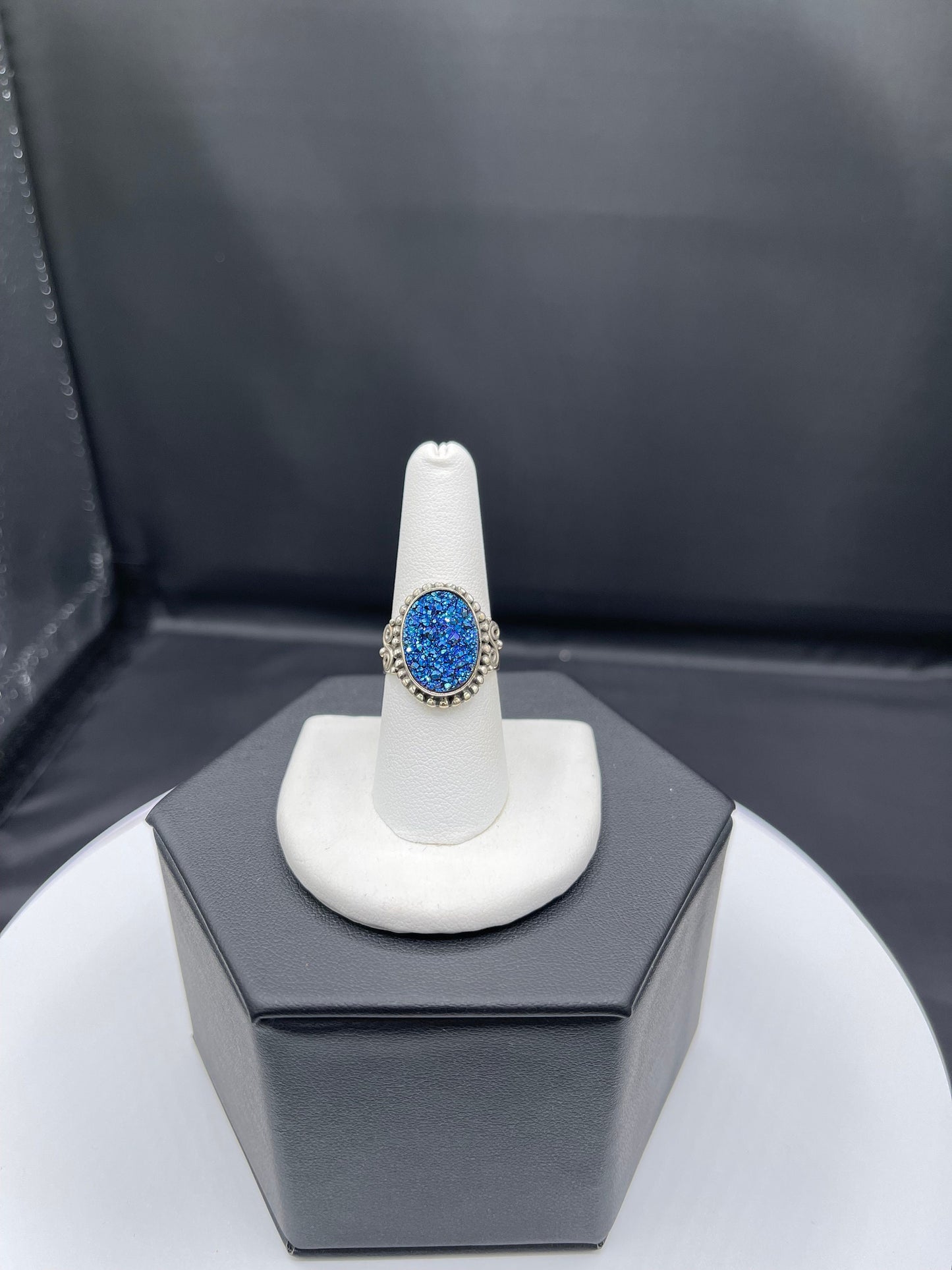 Peacock Druzy Quartz Sterling Silver Ring