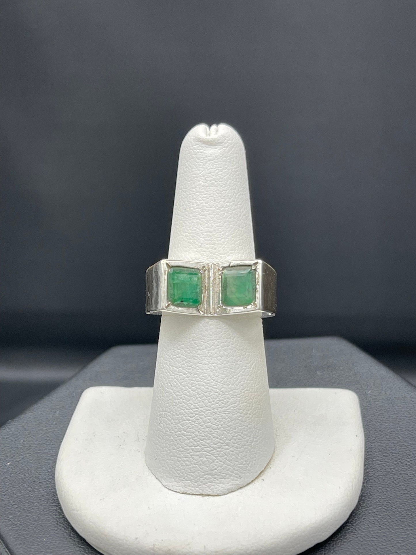 Fancy Brazilian Emerald Handmade Sterling Silver Ring (Size 7)