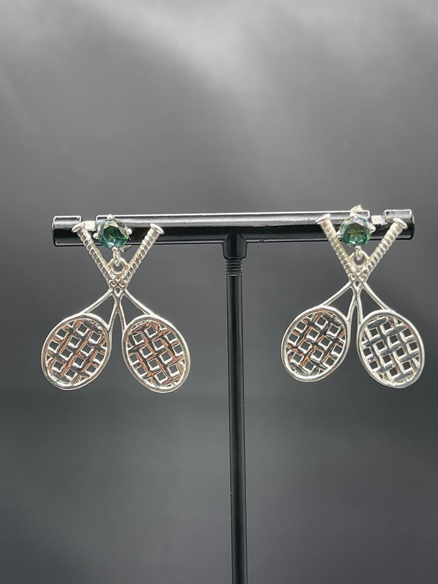 Green Quartz Sterling Silver Tennis Dangle Earrings