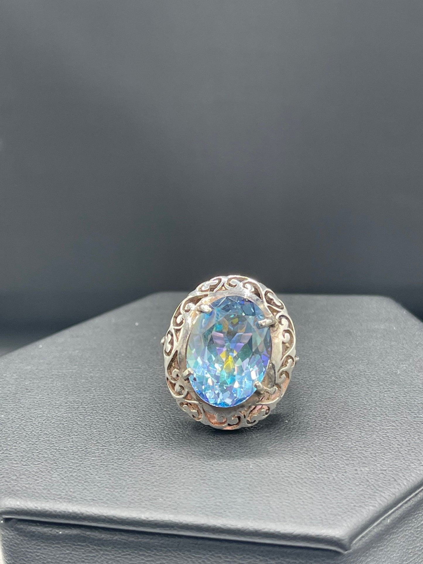 14.14 Carat Mystic Blue Multi Color Topaz Sterling Silver Ring (Size 6)