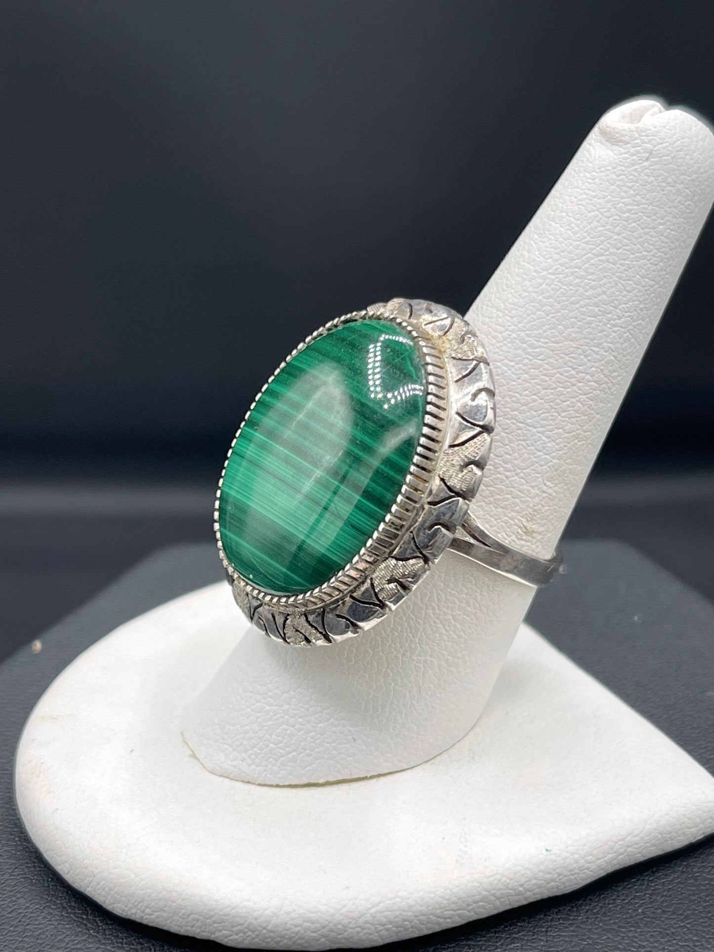 Large Malachite Sterling Silver Ring (Size 9)