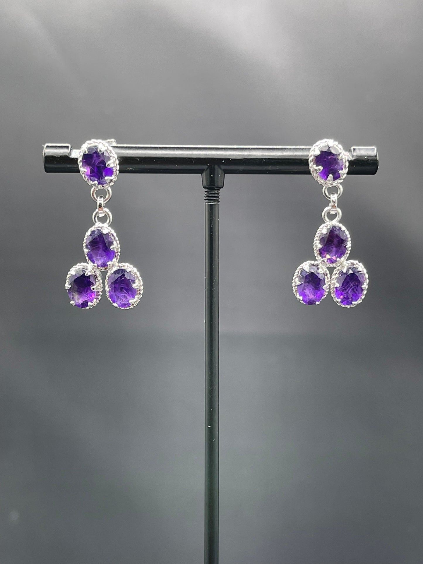 Zambian Amethyst Dangle Sterling Silver Earrings