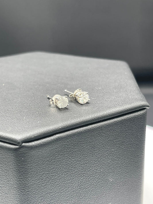 Natural White Diamond 14K White Gold Stud Earrings