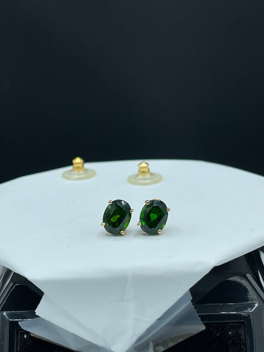 4.05 Carat Chrome Diopside 14k Gold Stud Earrings