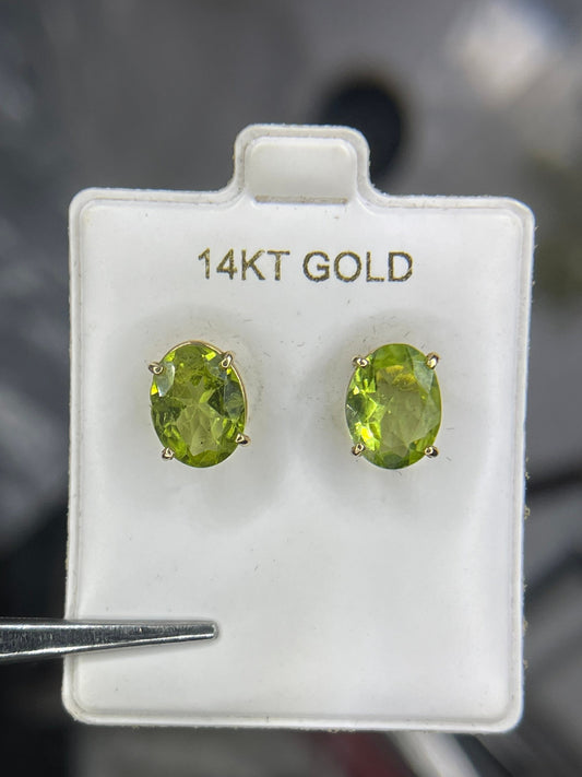 6 Carat Natural Peridot 14k Yellow Gold Stud Earrings