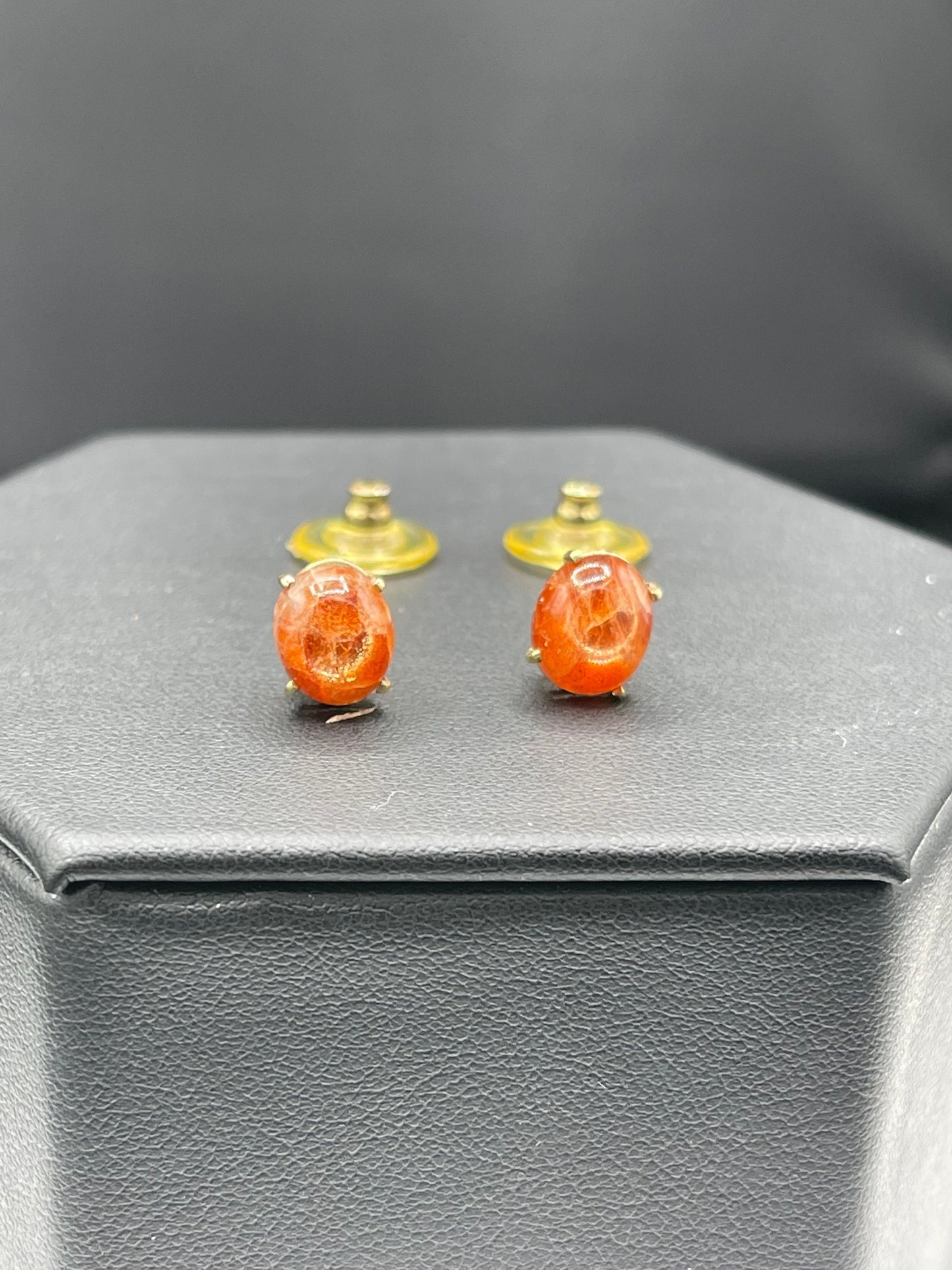 6.84 Carat Natural Sunstone 14k Yellow Gold Stud Earrings