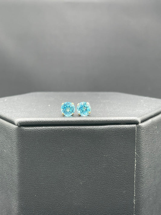 Swiss Blue Topaz 14k Yellow Gold Stud Earrings