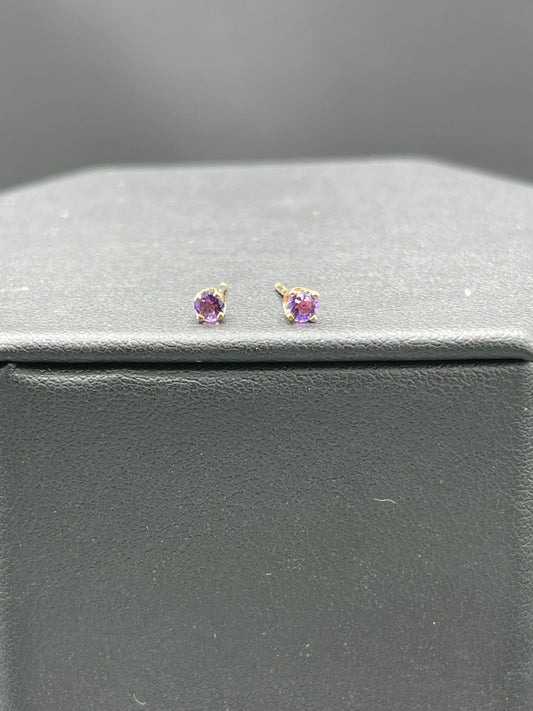 3MM Amethyst 14K Yellow Gold Stud Earrings