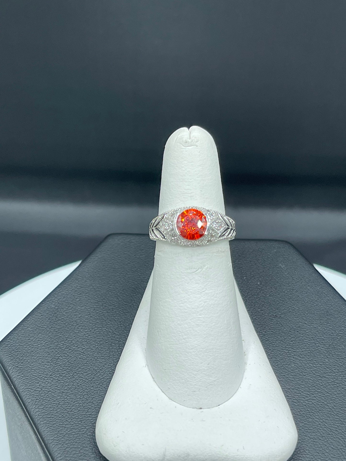 1.30 Carat Orange Cubic Zirconia Sterling Silver Ring (Size 6.25)