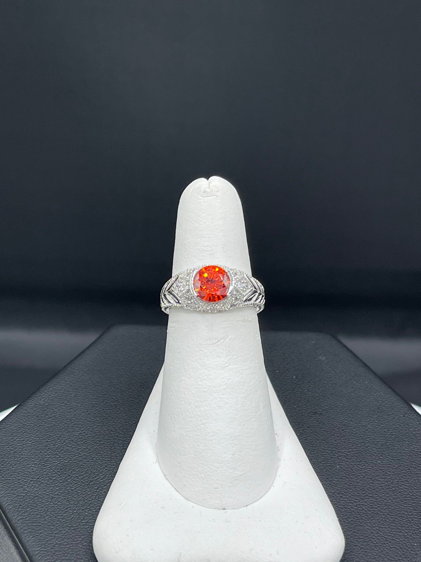 1.30 Carat Orange Cubic Zirconia Sterling Silver Ring (Size 6.25)