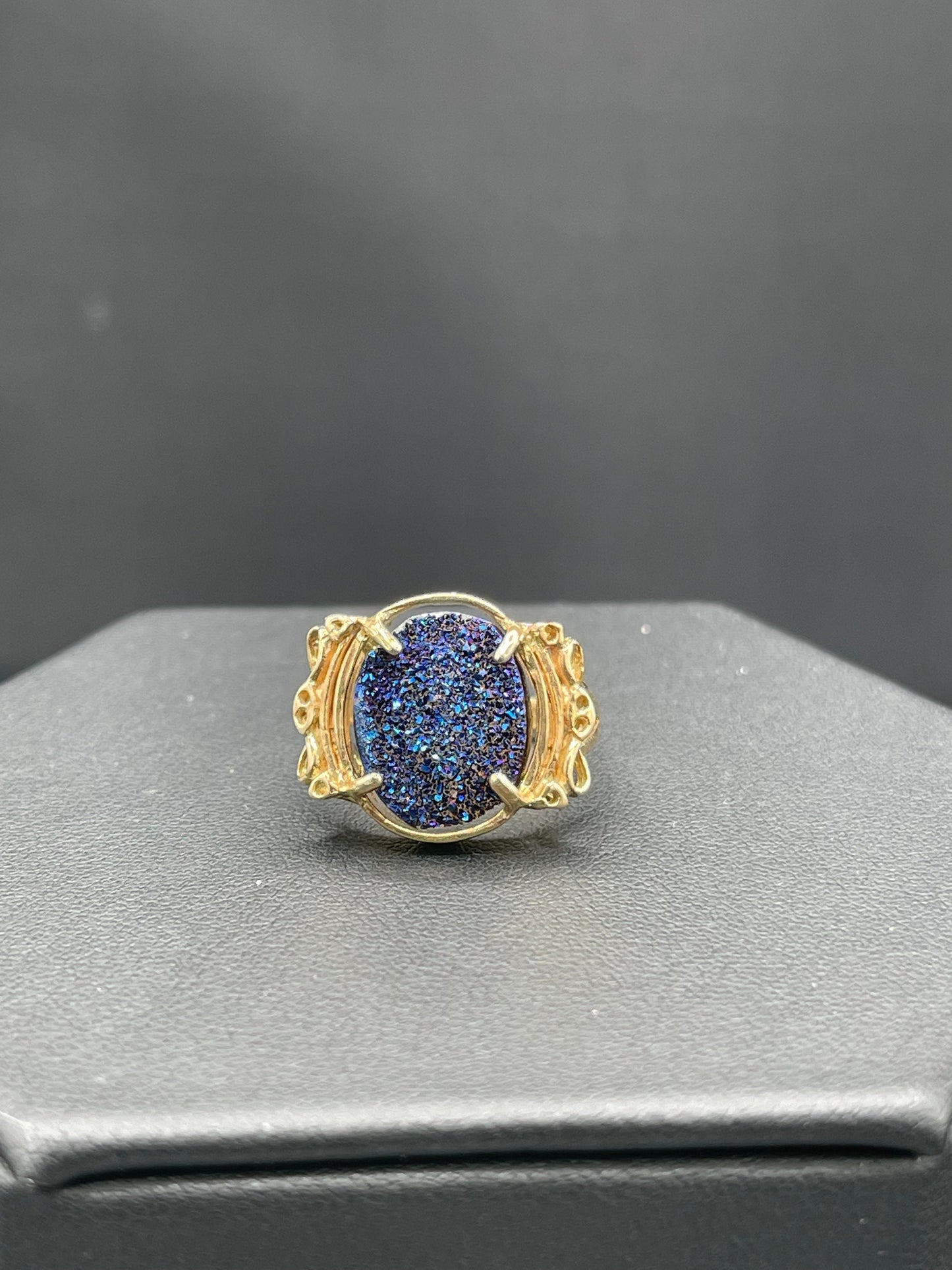 Cobalt Druzy Quartz 14k Gold Ring (Size 7 3/4)