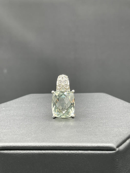 9.50 Carat Green Amethyst & White Topaz Sterling Silver Pendant