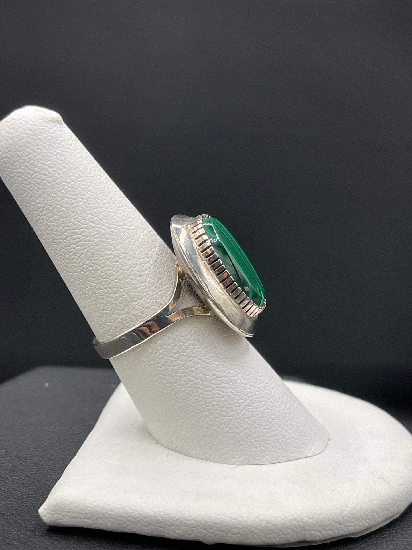 Malachite Sterling Silver Ring (Size 7.5)