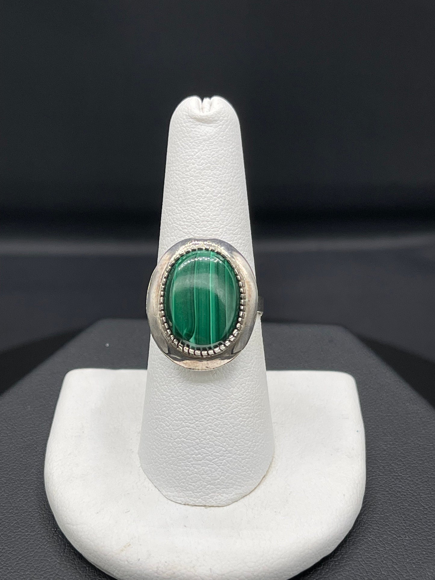 Malachite Sterling Silver Ring (Size 7.5)