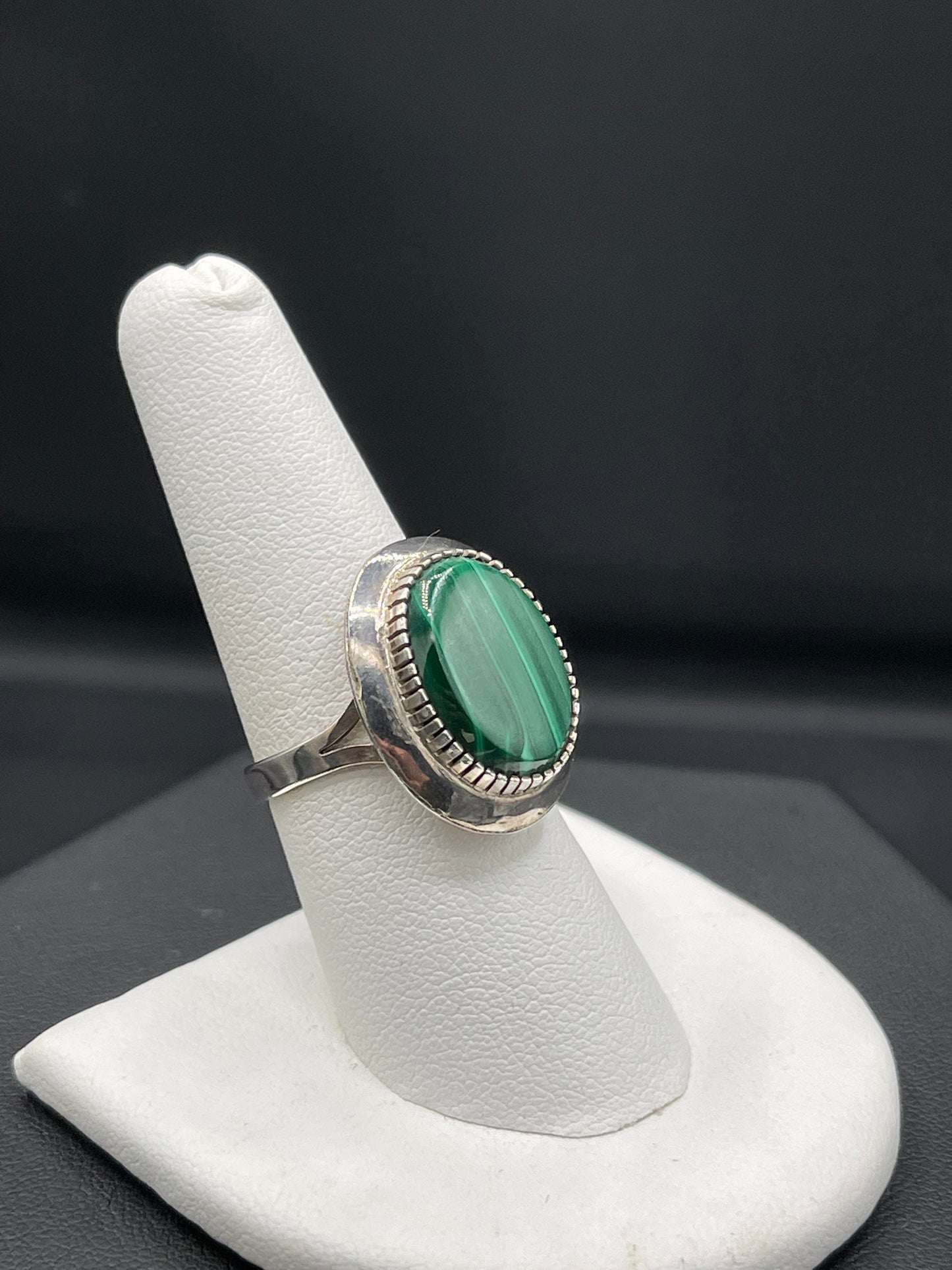 Malachite Sterling Silver Ring (Size 7.5)