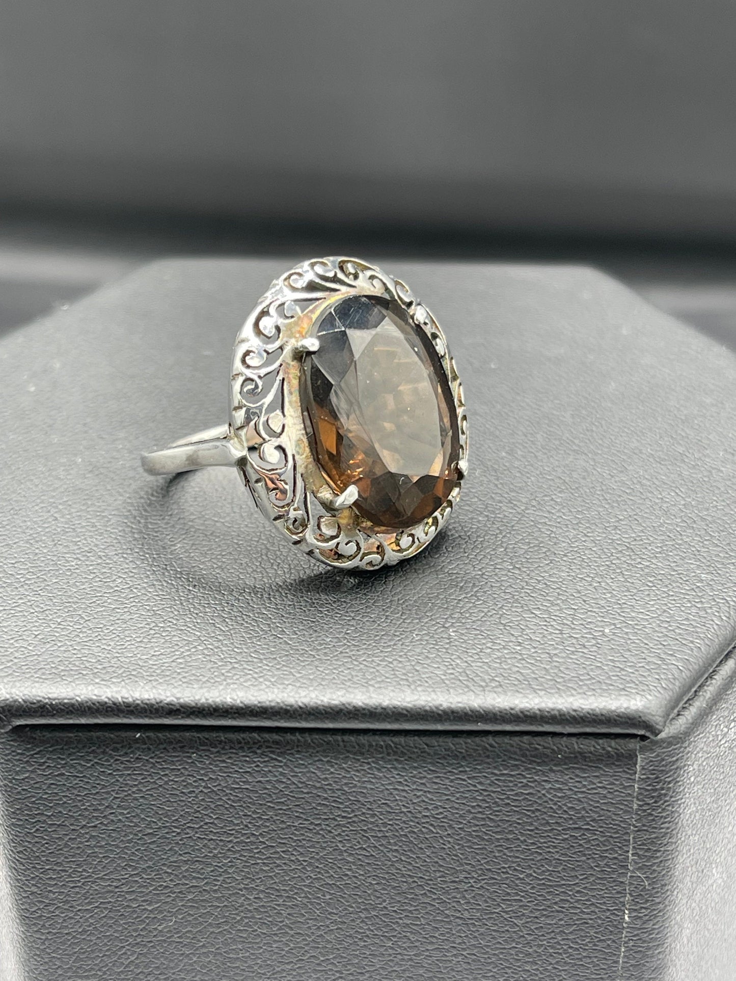 Smokey Quartz Sterling Silver Ring (Size 10)