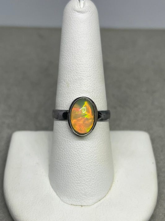 Natural Ethiopian Opal Sterling Silver Ring (Size 8)