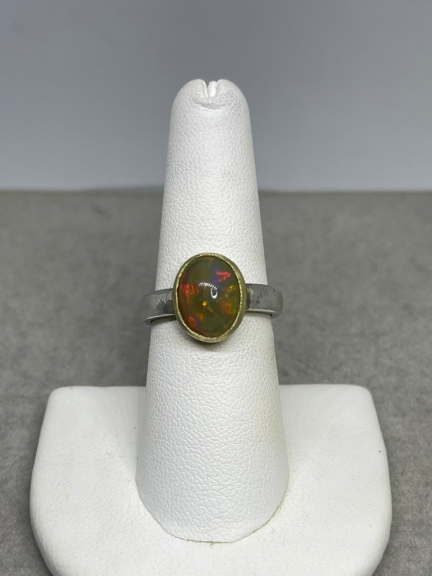 Natural Ethiopian Opal 18K Gold Plated Bezel Sterling Silver Matte Finish Ring (Size 7.75)